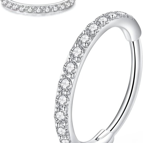 Unisex 20G Silver CZ Segment Hoop Nose & Cartilage Piercing Jewelry, Surgical St - Picture 1 of 6
